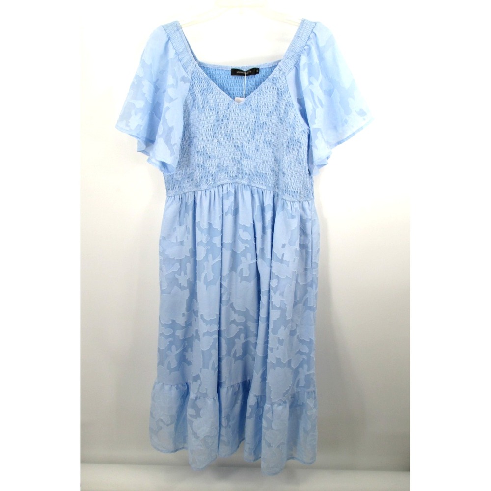 Merokeety Blue Floral Midi Prairie Dress XL Smocked Tiered Cottage Core NWOT